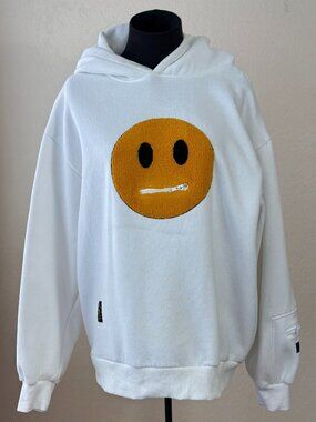 MMUSEUM Museum Crew XL Heavyweight Hoodie White Sherpa Smiley Face Zip Mouth